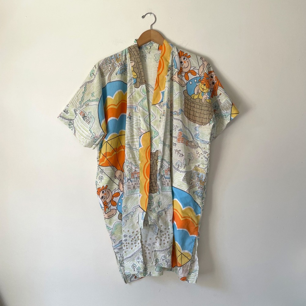 Raggedy Ann Andy Kimono Robe Jacket Handmade Kidcore Retro Whimsy Vintage Sheet